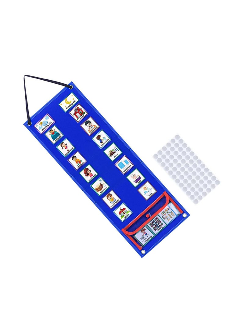 GGOOT 1 Set visual schedule calendar for kids toddler routine chart chore chart for kids 2 in 1 triangle stand Schedules Card Storage Hanging Bag child Material non-woven fabric Blue  - Image 1