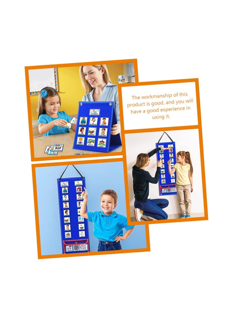GGOOT 1 Set visual schedule calendar for kids toddler routine chart chore chart for kids 2 in 1 triangle stand Schedules Card Storage Hanging Bag child Material non-woven fabric Blue  - Image 4