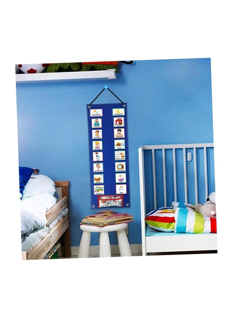 GGOOT 1 Set visual schedule calendar for kids toddler routine chart chore chart for kids 2 in 1 triangle stand Schedules Card Storage Hanging Bag child Material non-woven fabric Blue  - Image 2