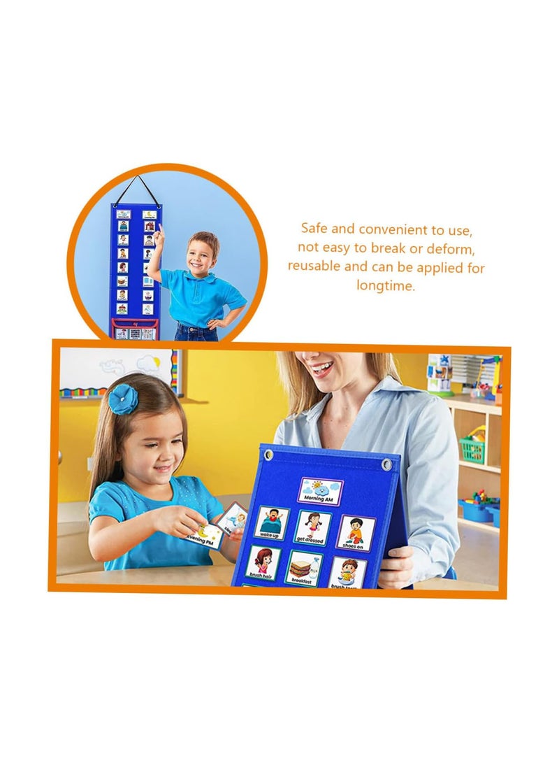 GGOOT 1 Set visual schedule calendar for kids toddler routine chart chore chart for kids 2 in 1 triangle stand Schedules Card Storage Hanging Bag child Material non-woven fabric Blue  - Image 3