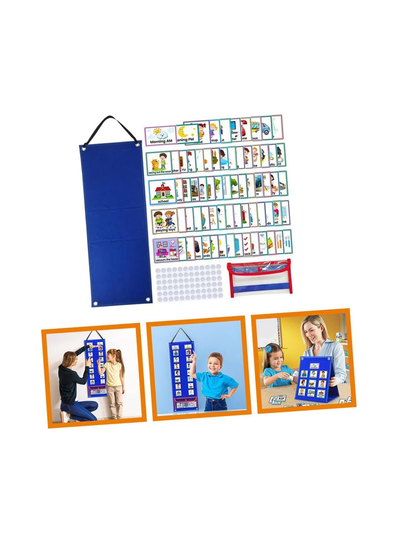 GGOOT 1 Set visual schedule calendar for kids toddler routine chart chore chart for kids 2 in 1 triangle stand Schedules Card Storage Hanging Bag child Material non-woven fabric Blue  - Image 5