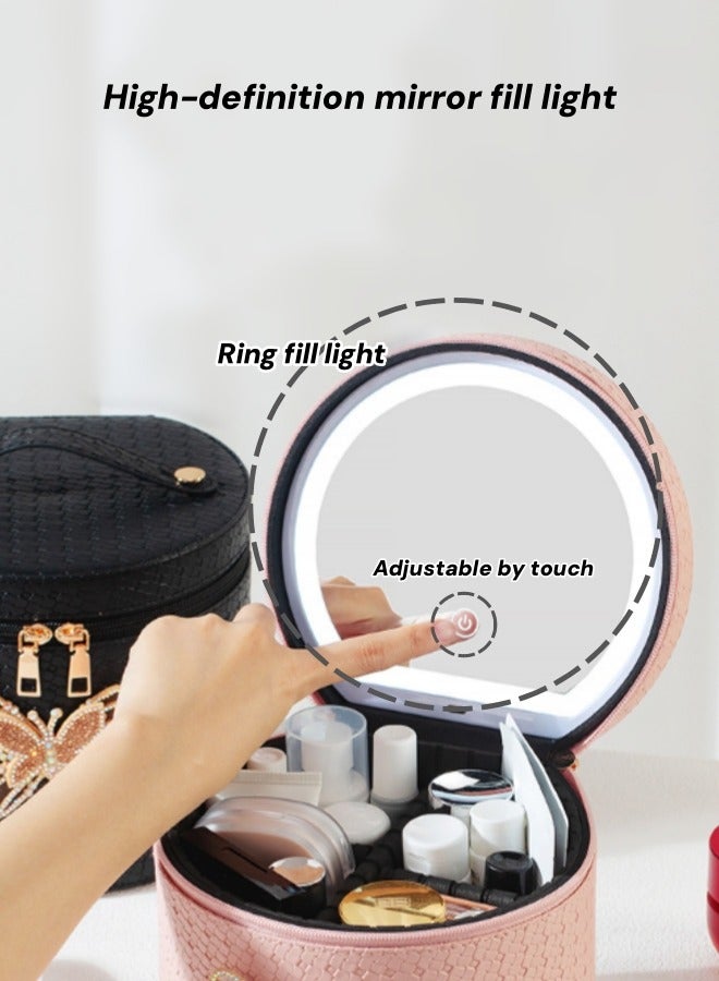 Cosmetic Bag,Makeup Bag With Led Mirror,Travel Makeup Case For Women And Makeup Artists Cosmetic Organizer Large Make Up Bags With Light Up Mirror, Adjustable Dividers,Portable Makeup Artist Organizer Bag(Pink) - Image 5