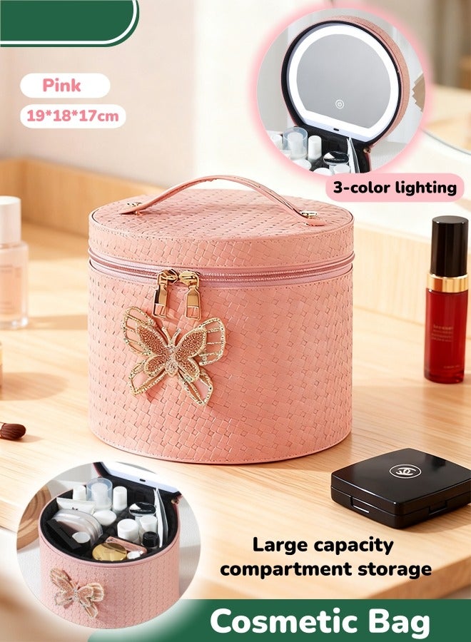 Cosmetic Bag,Makeup Bag With Led Mirror,Travel Makeup Case For Women And Makeup Artists Cosmetic Organizer Large Make Up Bags With Light Up Mirror, Adjustable Dividers,Portable Makeup Artist Organizer Bag(Pink) - Image 1