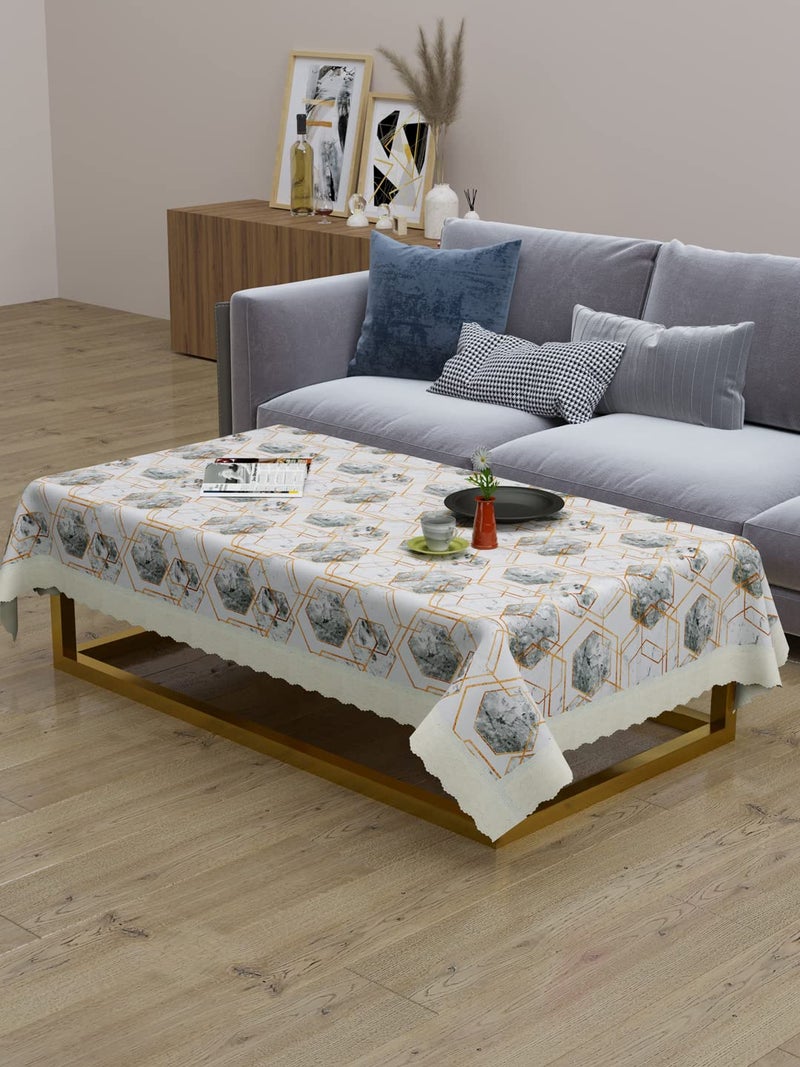 Clasiko Centre Table Cover; 40x60 Inches; PVC; Grey & White Marble Print; Anti Slip - Image 1