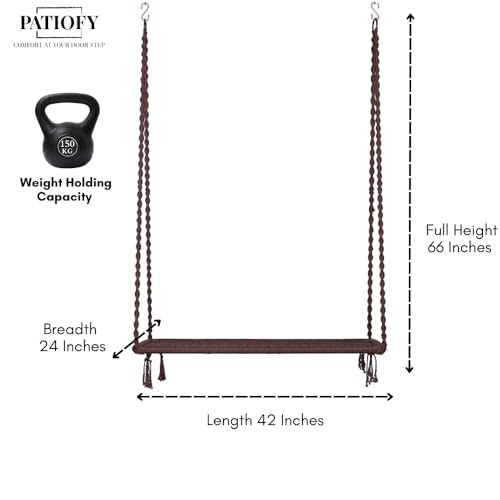 Patiofy Premium 2 Seater Swing for Adults/Swing Chair/Swing for Balcony/Jhula for Adults/Double Seater Swing with Hanging Kit/Swing for Indoor and Outdoor (Brown) - Image 4