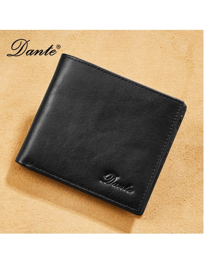 دانتي محفظة رجالية من جلد البقر طبقة أولى مضادة للسرقة، بطاقة RFID، محفظة من الجلد الأصلي باللون البني - Image 2