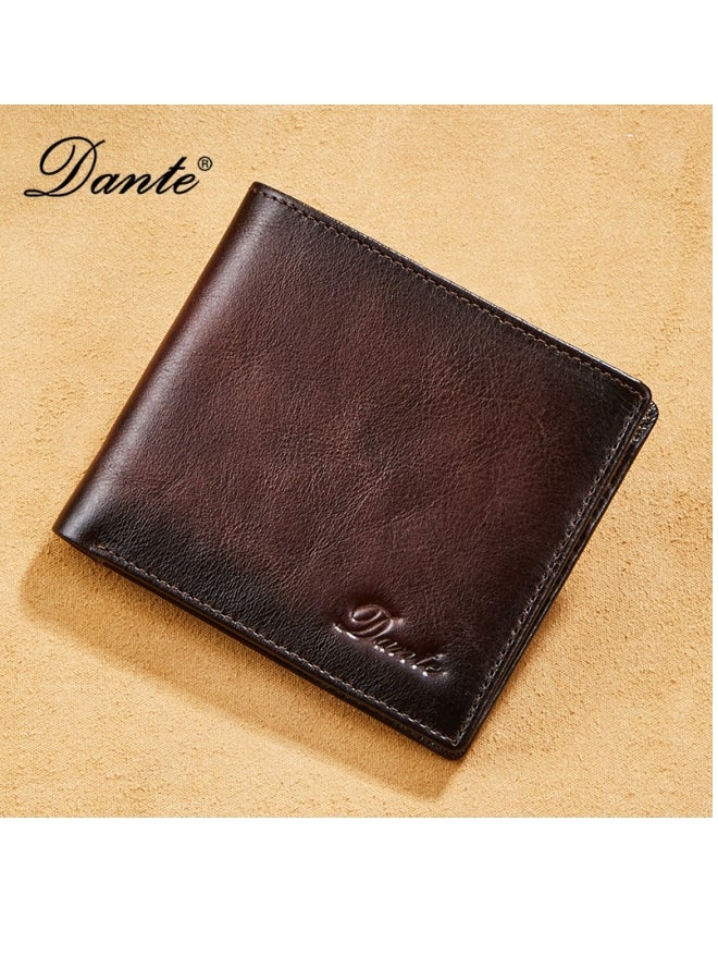 دانتي محفظة رجالية من جلد البقر طبقة أولى مضادة للسرقة، بطاقة RFID، محفظة من الجلد الأصلي باللون البني - Image 1