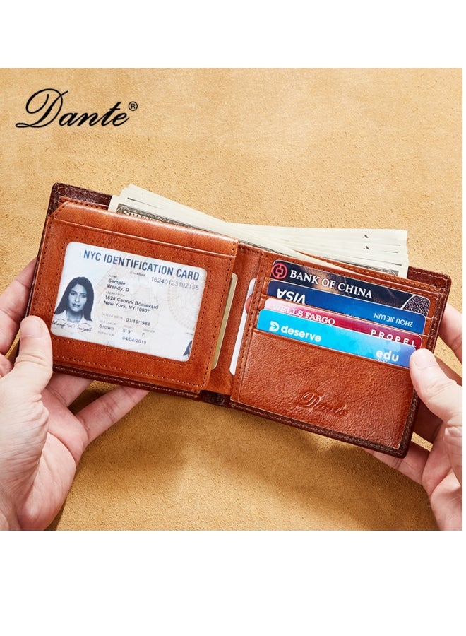 دانتي محفظة رجالية من جلد البقر طبقة أولى مضادة للسرقة، بطاقة RFID، محفظة من الجلد الأصلي باللون البني - Image 3