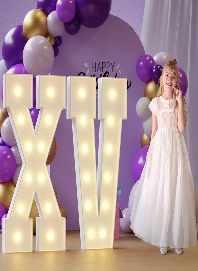 لوحة مضيئة على شكل الرقم XV من ريلموكس، مقاس 4 أقدام، زينة حفلات عيد ميلاد كبيرة، زينة بيضاء لحفلات الذكرى السنوية مع أضواء دافئة للأولاد والبنات والأطفال والمراهقين والبالغين - Image 1