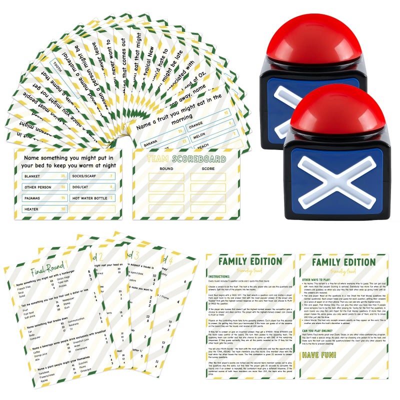 APUDWN Family Friendly Feud Game with 2 Answer Buzzers Fun Family Board Games for Adults and Teens Feud Card Trivia Quiz Reunion Activities for Holiday Party Family Office Group Team Building - Image 3