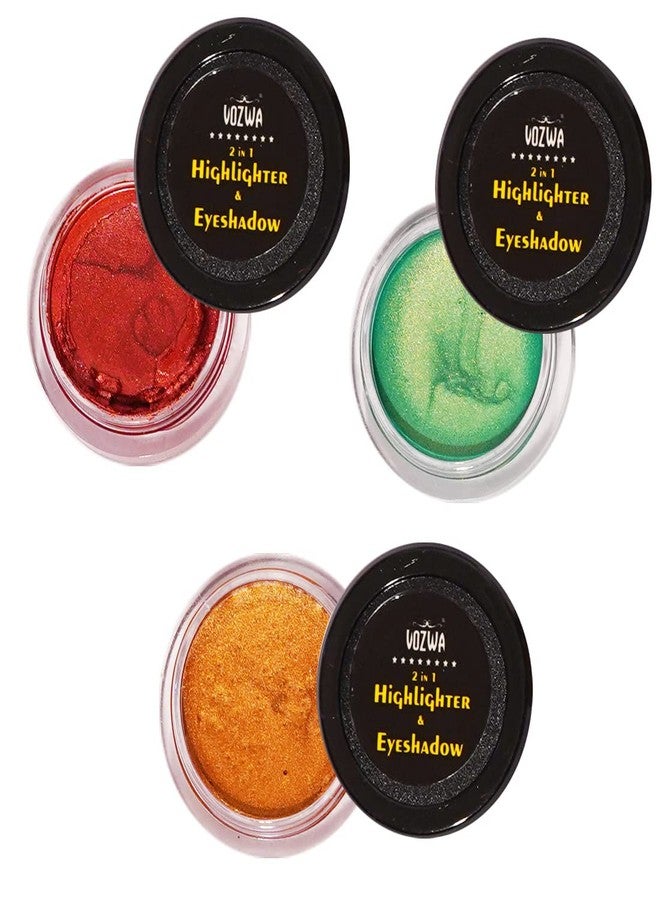 Vozwa 2 in 1 Highlighter Face Makeup & Eyeshadow - 3 Pcs (Maroon + Green + Copper) - Image 1