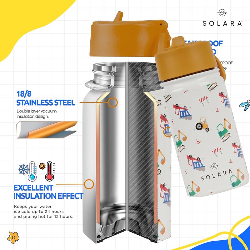 SOLARA Amazi Kids Insulated Water Bottle for Kids 450ml, Kids Water Bottle,Sipper Bottle for Kids,Thermosteel Kids Bottles,Stainless Steel Water Bottles for Kids,Straw Bottle for Kids, Construction - Image 5