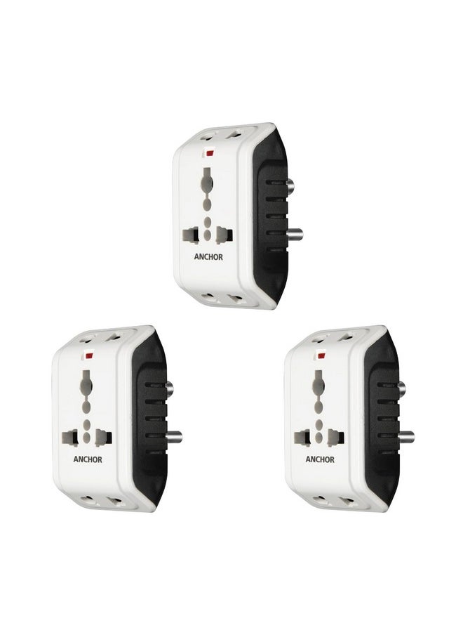 Anchor ANCHOR 6A 3 Pin Multi Plug Socket Travel Adapter with Universal Socket, 3 Pin Multi Plug Extension Socket (White - PK3)  - Image 1