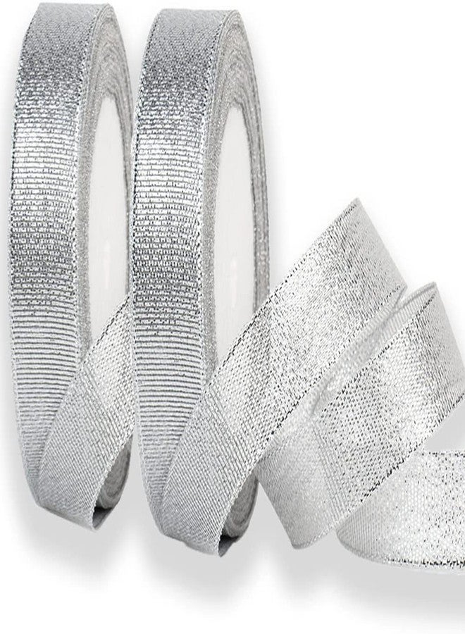 Aakriti Glitter Silver Ribbon Sparkly Fabric Gorgeous Ribbon for Gift Crafters Wedding Party Birthday Wrap Hair Bows Floral Projects (20MM / ¾ INCH, 25 Meter-Silver) - Image 1
