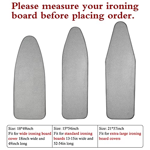 Dalykate Ironing Board Cover and Pad, 18x49 Extra Wide Thick Iron Padding, Scorch & Stain Resistant Ironing board cover, Heavy Duty Iron Board Padded with Adjustable Fasteners Durable Elastic Edge, Grey - Image 2