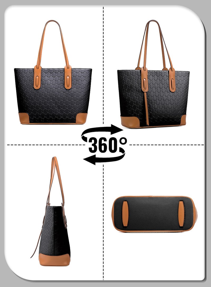 Moovant 4-Piece Women's Tote Bag Set, Large Capacity Shoulder Bag, Fashion PU Leather Handbag, Leisure Travel Versatile Commuting Bag Set, Black  - Image 5