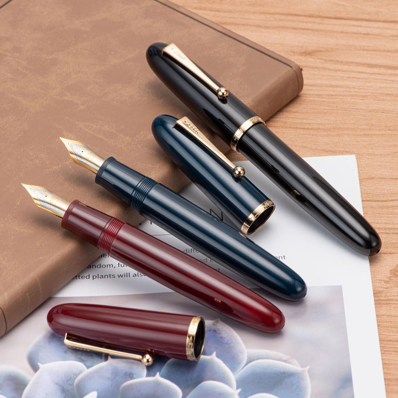 Wikult Jinhao 9019 DaDao Series Fountain Pen, Size 8 Medium Nib with Large Ink Converter, Wine Red Acrylic Design Smooth Writing Pen (Gold Trim) - Image 5