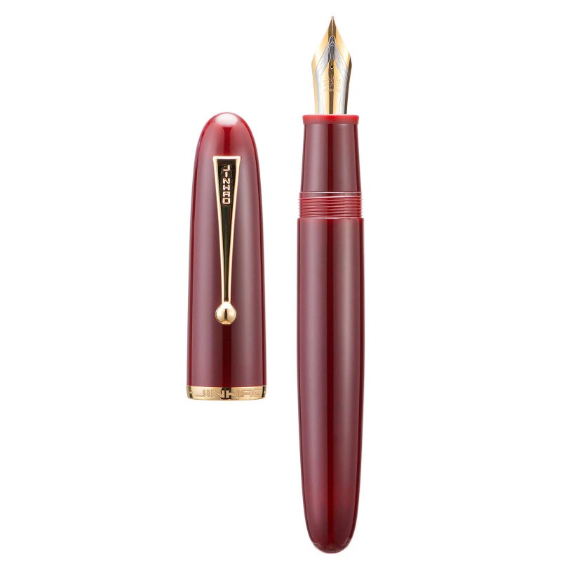 Wikult Jinhao 9019 DaDao Series Fountain Pen, Size 8 Medium Nib with Large Ink Converter, Wine Red Acrylic Design Smooth Writing Pen (Gold Trim) - Image 1