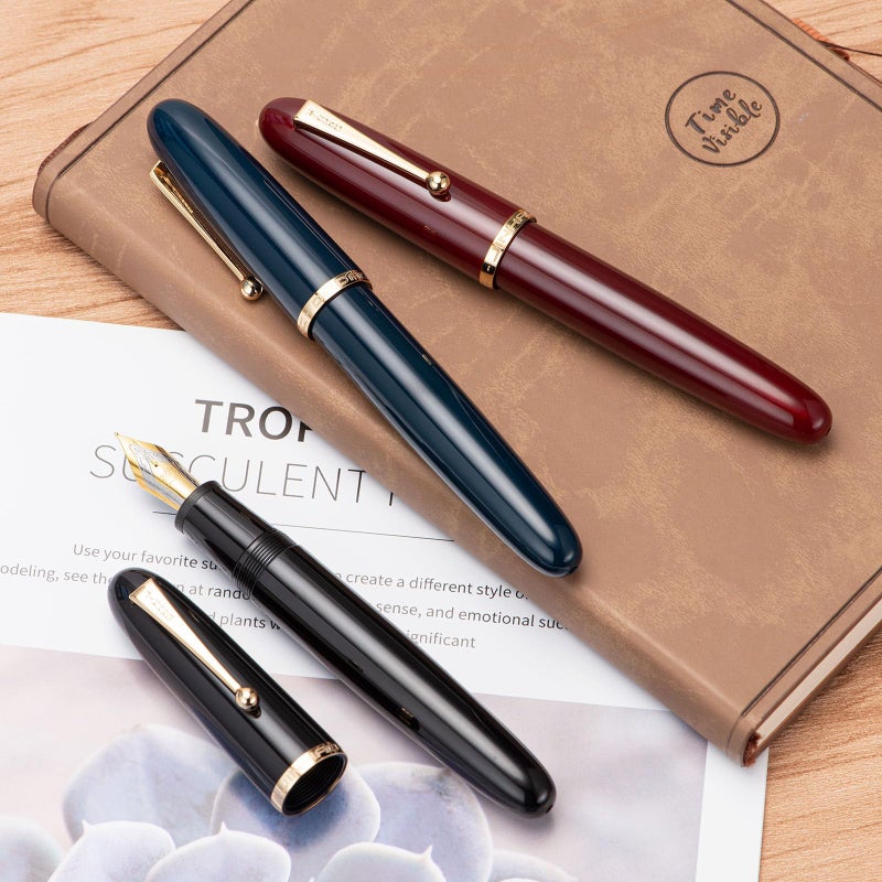 Wikult Jinhao 9019 DaDao Series Fountain Pen, Size 8 Medium Nib with Large Ink Converter, Wine Red Acrylic Design Smooth Writing Pen (Gold Trim) - Image 4