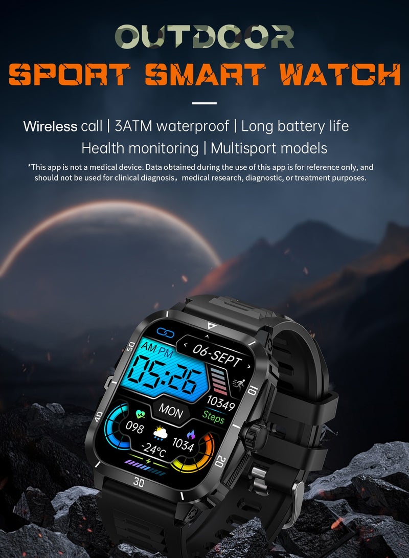 LIGE Smart Watch For Men 1.96 inch HD Screen 430mAh Large Battery 100+ Sports Modes Steel Black Smartwatch IP67 Waterproof Extra Silicone Strap  - Image 2