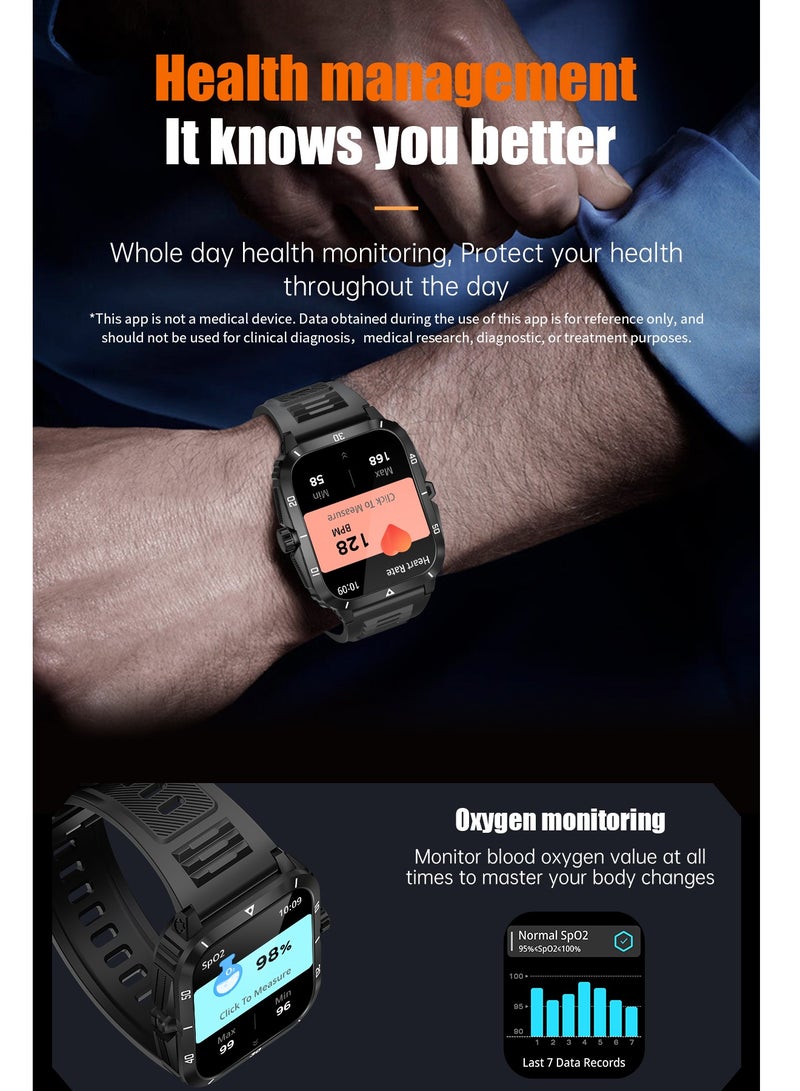 LIGE Smart Watch For Men 1.96 inch HD Screen 430mAh Large Battery 100+ Sports Modes Steel Black Smartwatch IP67 Waterproof Extra Silicone Strap  - Image 5