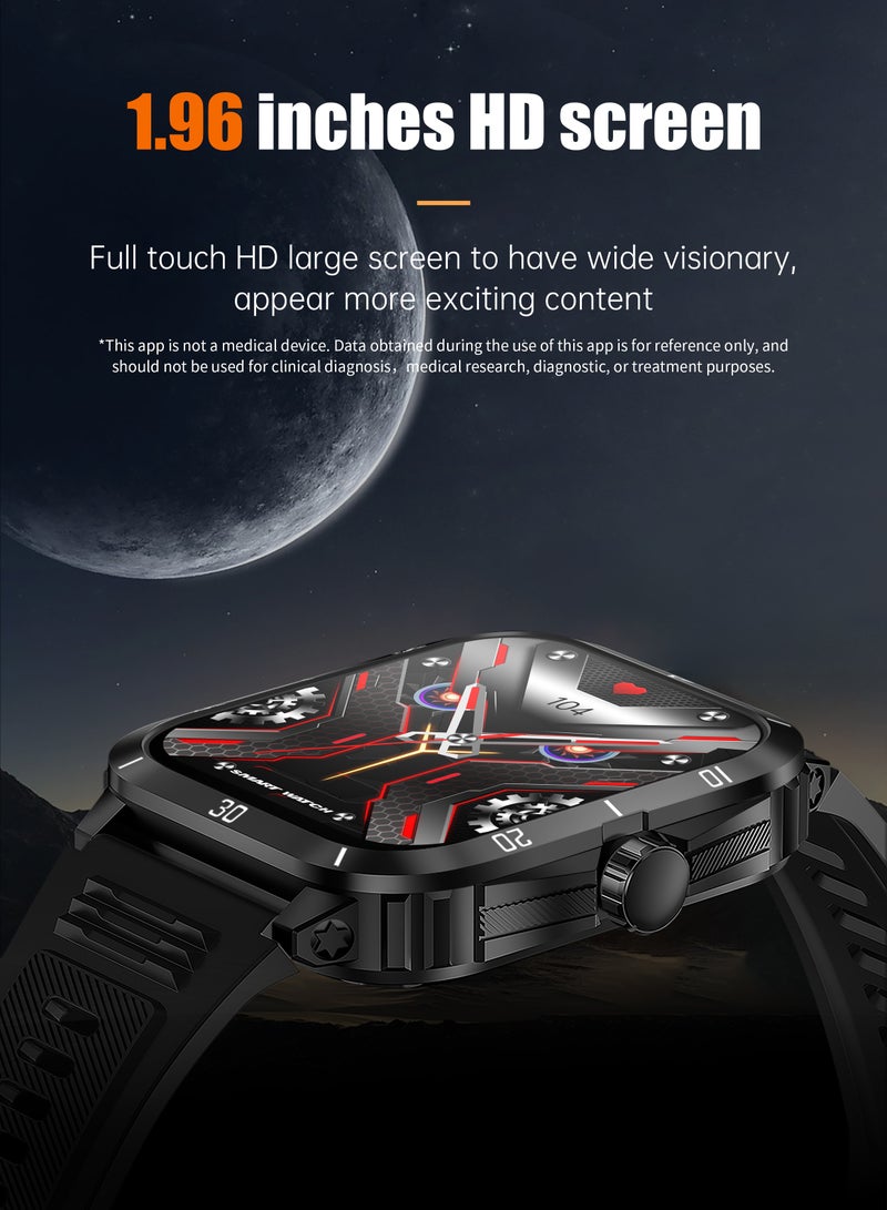 LIGE Smart Watch For Men 1.96 inch HD Screen 430mAh Large Battery 100+ Sports Modes Steel Black Smartwatch IP67 Waterproof Extra Silicone Strap  - Image 3