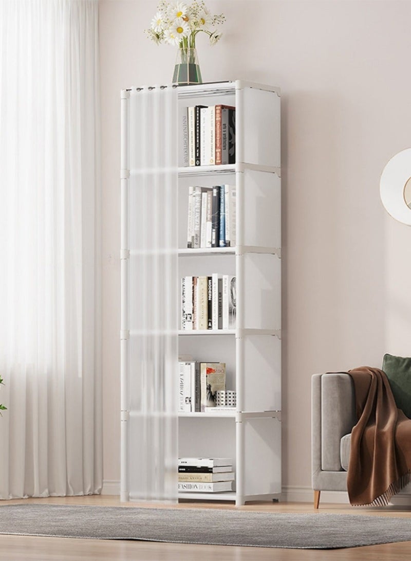 WALALLA 6-Layer Storage Rack Magazine Bookcase Display Organizer Shelves Book Shelf with Dustproof Curtains - Image 1