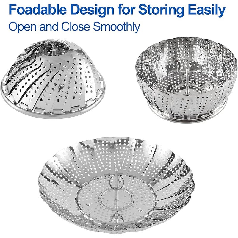 Vegetable Steamer Basket, Premium Stainless Steel Veggie Steamer Basket - Folding Expandable Steamers to Fits Various Size Pot (Small (5.1 to 9)) - Image 4