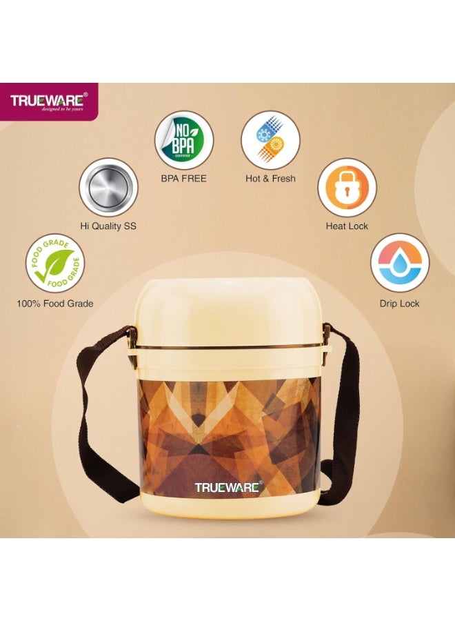 Trueware Office 2 Lunch Box with 3 Stainless Steel Container,300ml X2, 200Ml X 1 Brown | PU Insulated | Tiffin | Hot Lunch Box | Leak Proof - Image 3