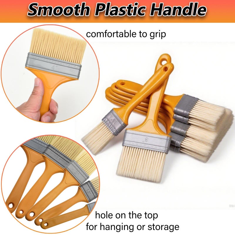 BZCWHWY 9Pack Chip Paint Brushes Soft Bristles Wall Painting Brush Varnish Wood Stain Brush Set for Furniture Fence Flat Brushes for Painting Oil Acrylic 1 1.5 2 2.5 3 4 5 6 8 inch - Image 4