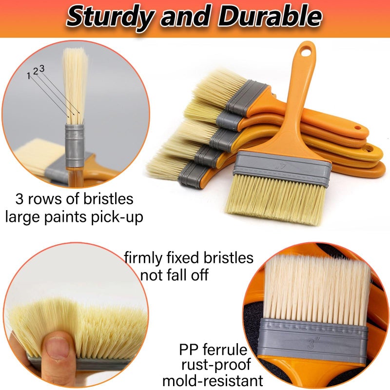 BZCWHWY 9Pack Chip Paint Brushes Soft Bristles Wall Painting Brush Varnish Wood Stain Brush Set for Furniture Fence Flat Brushes for Painting Oil Acrylic 1 1.5 2 2.5 3 4 5 6 8 inch - Image 3