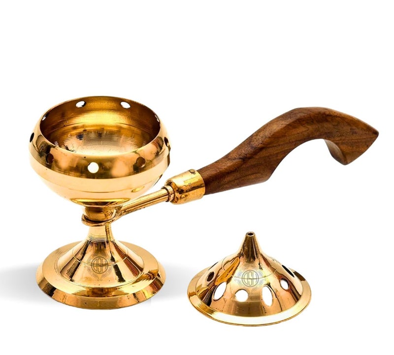 DSH Charcoal Incense Burner, Loban Burner with Handle, Dhoop Dhuni Burner Sambrani Dhoop, Resin & Home (Small)(Round) - Image 5
