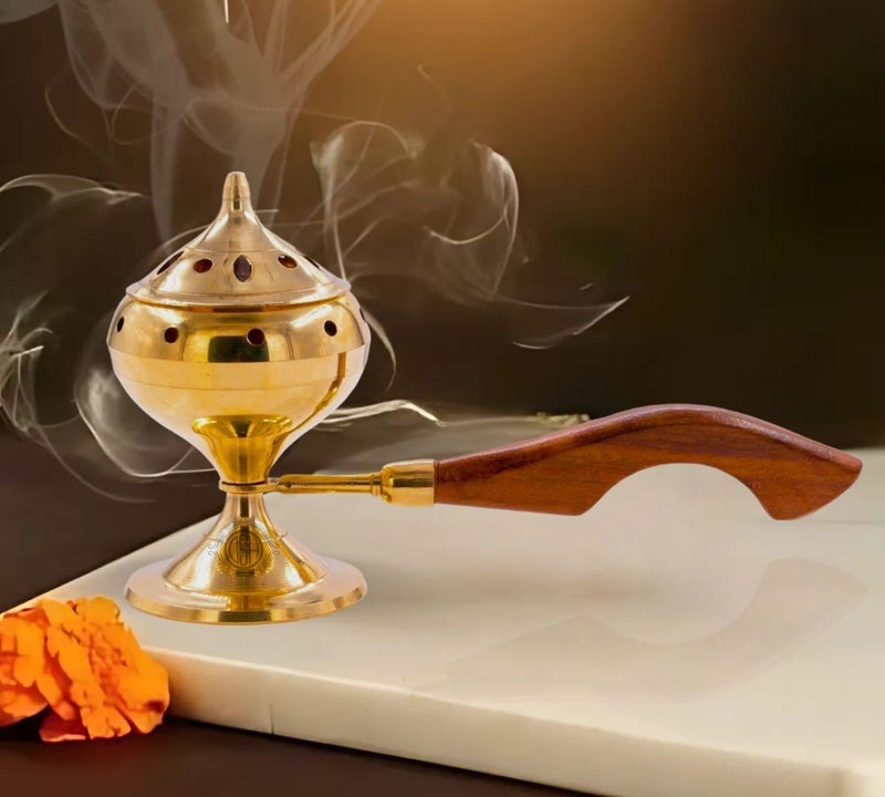 DSH Charcoal Incense Burner, Loban Burner with Handle, Dhoop Dhuni Burner Sambrani Dhoop, Resin & Home (Small)(Round) - Image 1