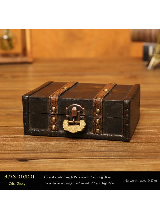 الأزرق جي دبليو صندوق تخزين المجوهرات الرائع للتجارة الخارجية الجديد ، صندوق خشبي مقاوم للغبار ، صندوق تخزين سطح المكتب ، صندوق خشبي عتيق ، بقعة الصندوق الخشبي - Image 1