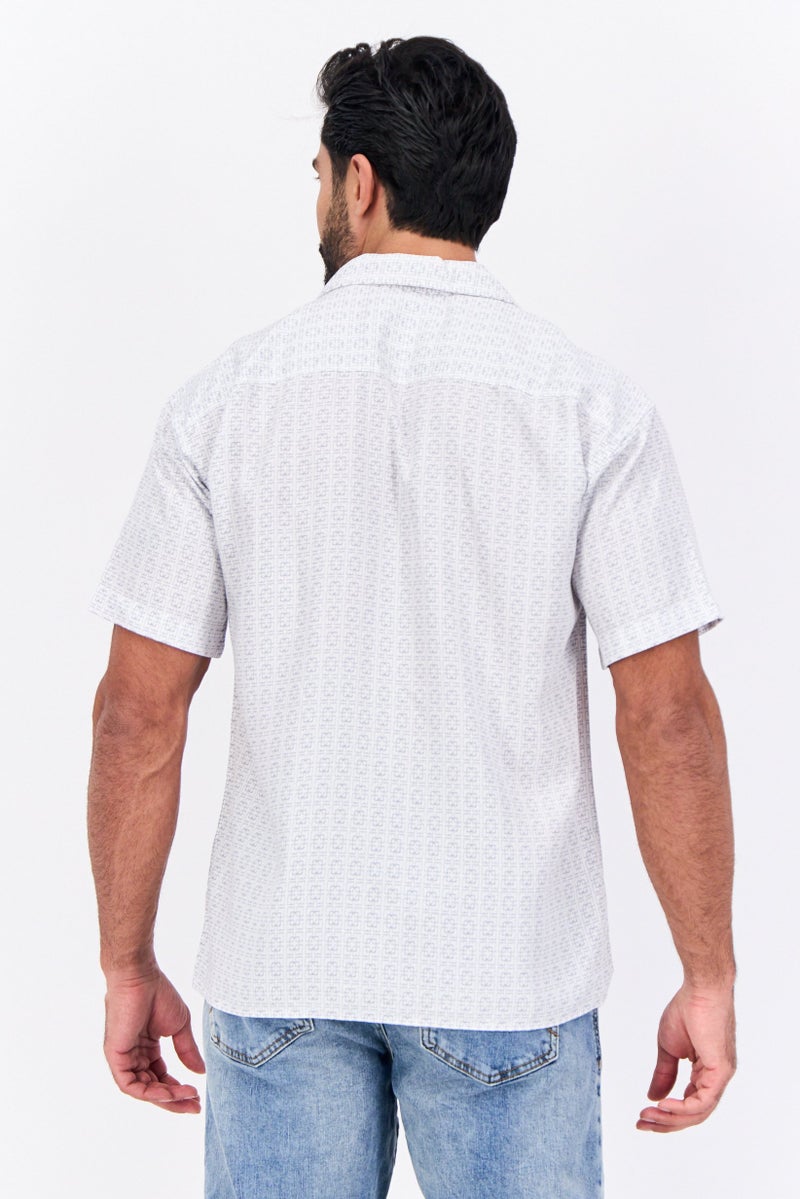 Jack Jones Men Regular Fit All Over Print Short Sleeve Casual Shirts, White  - Image 3