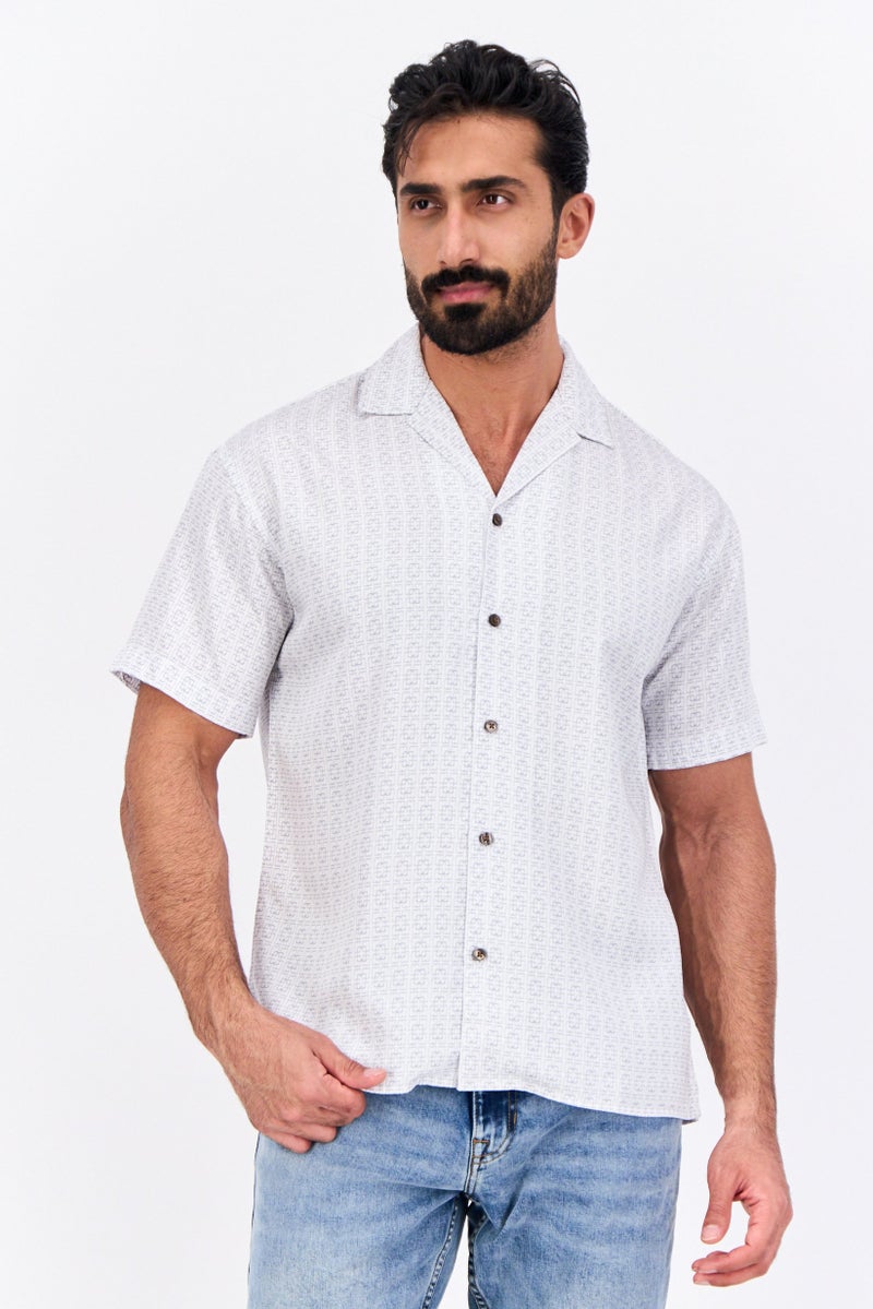 Jack Jones Men Regular Fit All Over Print Short Sleeve Casual Shirts, White  - Image 1