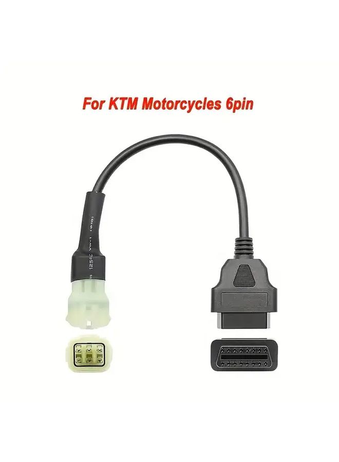 Black 6 Pin To 16 Pin OBD2 Diagnostic Adapter Cable For Motorcycle ECU - Image 1