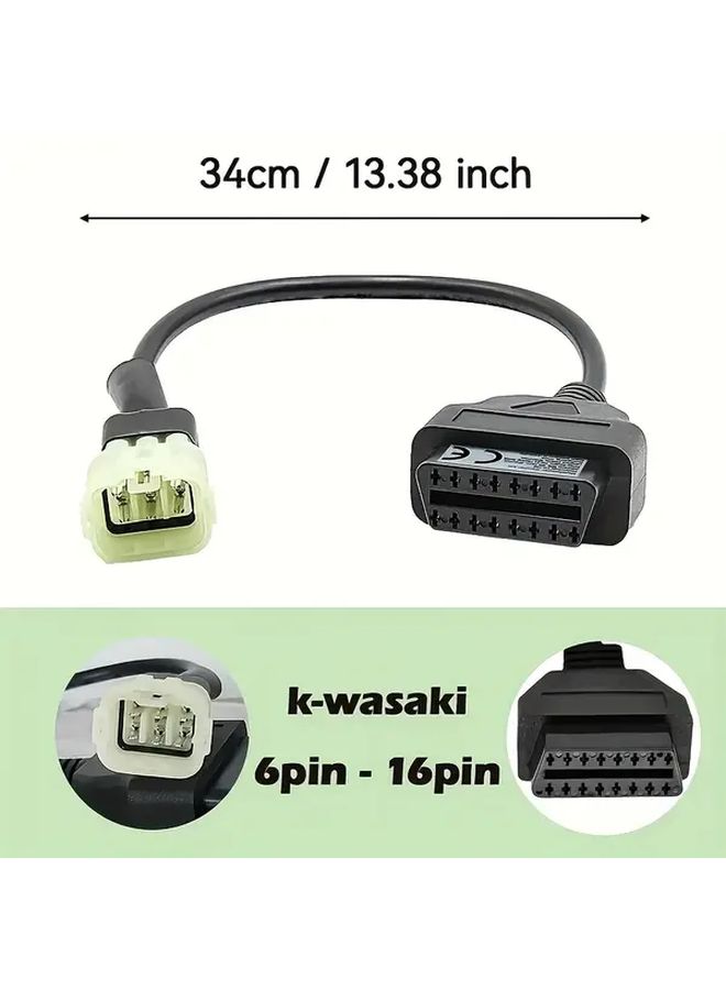 Black 6 Pin To 16 Pin OBD2 Diagnostic Adapter Cable For Motorcycle ECU - Image 2