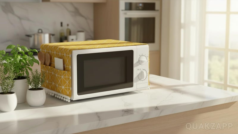 Quakzapp Microwave Oven Dust Proof Cover with Side Pouch Bag Cotton Linen Kitchen Storage Bags Yellow - Image 3