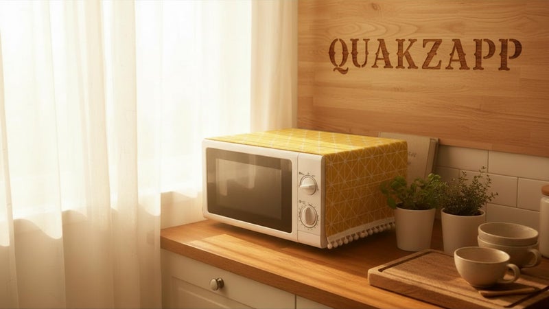 Quakzapp Microwave Oven Dust Proof Cover with Side Pouch Bag Cotton Linen Kitchen Storage Bags Yellow - Image 2