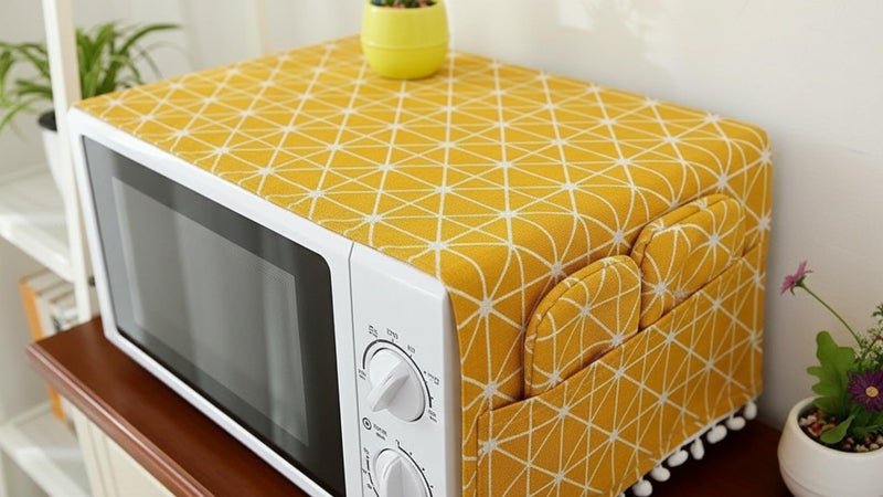 Quakzapp Microwave Oven Dust Proof Cover with Side Pouch Bag Cotton Linen Kitchen Storage Bags Yellow - Image 5