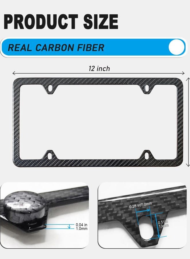 BGGTMO Carbon Fiber License Plate Frames - 100% Real Carbon Cloth Wrapped Stainless Steel Metal, Slim Car Tag Holder with Anti-Theft Screws & Caps (2 Pack 4 Hole) - Image 2