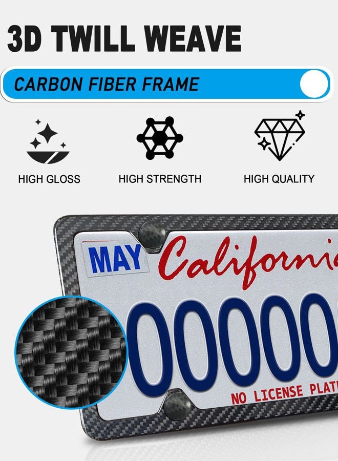 BGGTMO Carbon Fiber License Plate Frames - 100% Real Carbon Cloth Wrapped Stainless Steel Metal, Slim Car Tag Holder with Anti-Theft Screws & Caps (2 Pack 4 Hole) - Image 3