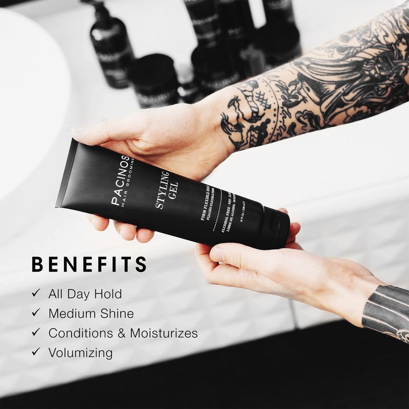 Pacinos Styling Gel - Medium Shine All Day Hold, Conditions and Moisturizes Hair while Adding Volume and Texture, No Dry Flakes or Residue, All Hair Types, 8 fl. Oz - Image 2