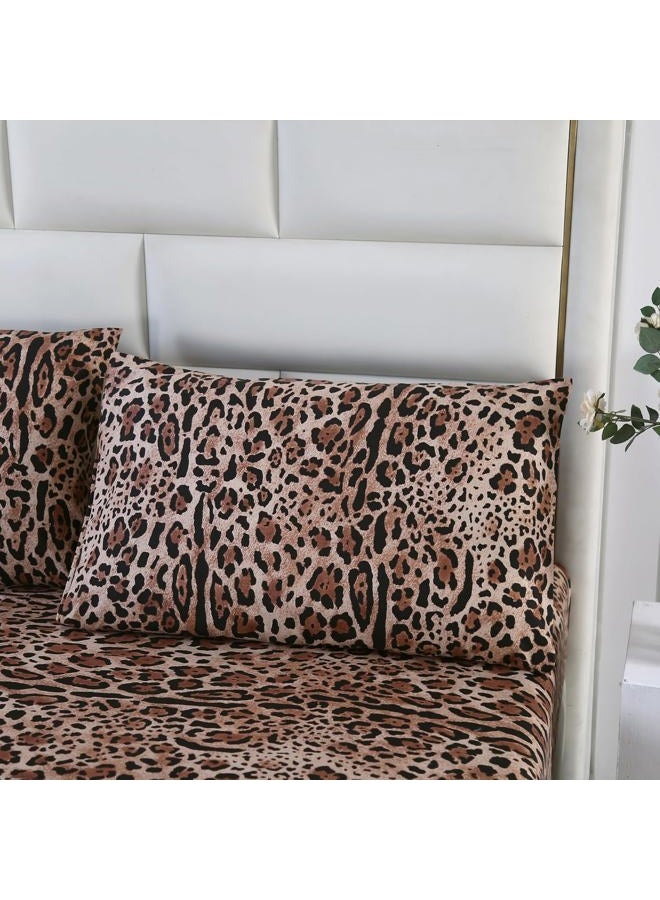 SDY 4PCS Leopard Bedding Sheets Full Size Leopard Print Sheet Set Included 1 Fitted Sheet with 14'' Deep Pocket + 1 Top Flat Sheet + 2 Pillowcases for Kids Boys Girls (Leopard,Full)… - Image 3
