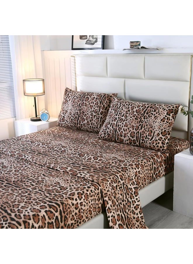 SDY 4PCS Leopard Bedding Sheets Full Size Leopard Print Sheet Set Included 1 Fitted Sheet with 14'' Deep Pocket + 1 Top Flat Sheet + 2 Pillowcases for Kids Boys Girls (Leopard,Full)… - Image 2