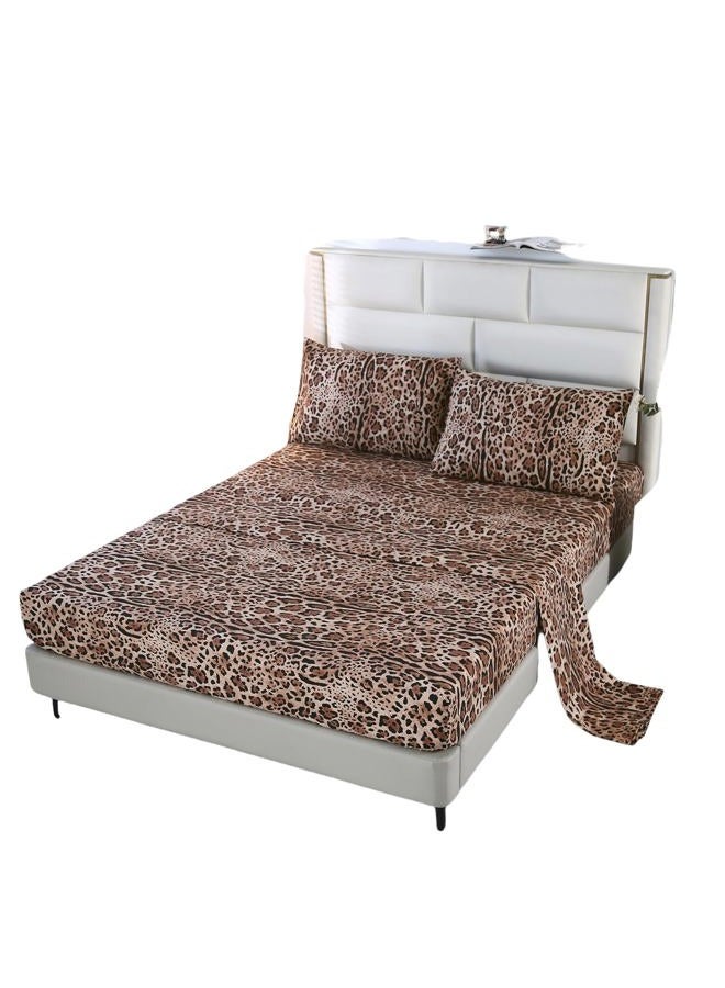 SDY 4PCS Leopard Bedding Sheets Full Size Leopard Print Sheet Set Included 1 Fitted Sheet with 14'' Deep Pocket + 1 Top Flat Sheet + 2 Pillowcases for Kids Boys Girls (Leopard,Full)… - Image 1