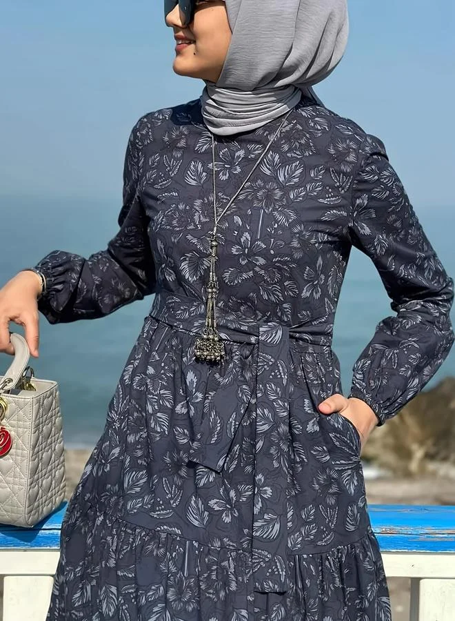 تايك تو جلابية طبقات بأكمام طويلة وطبعة زهور مع حزام