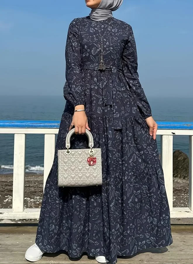 تايك تو جلابية طبقات بأكمام طويلة وطبعة زهور مع حزام