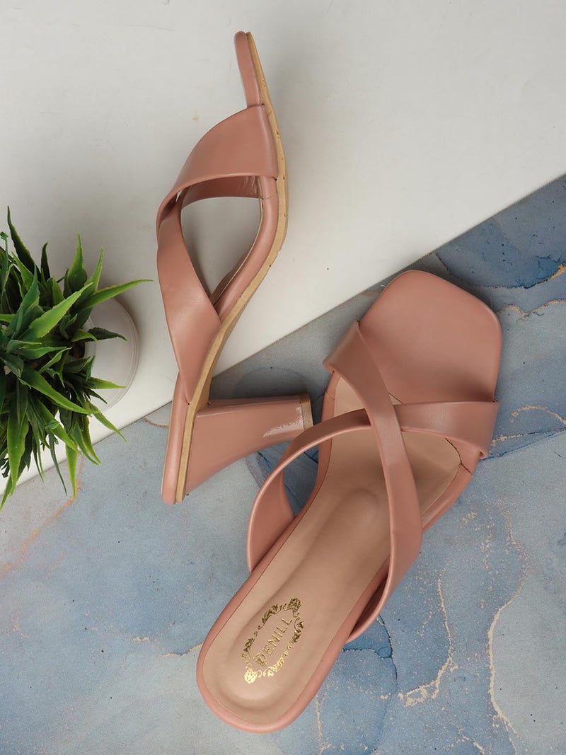 Denill Women Cross Strap Cone Heels (Peach) UK- 8 - Image 2